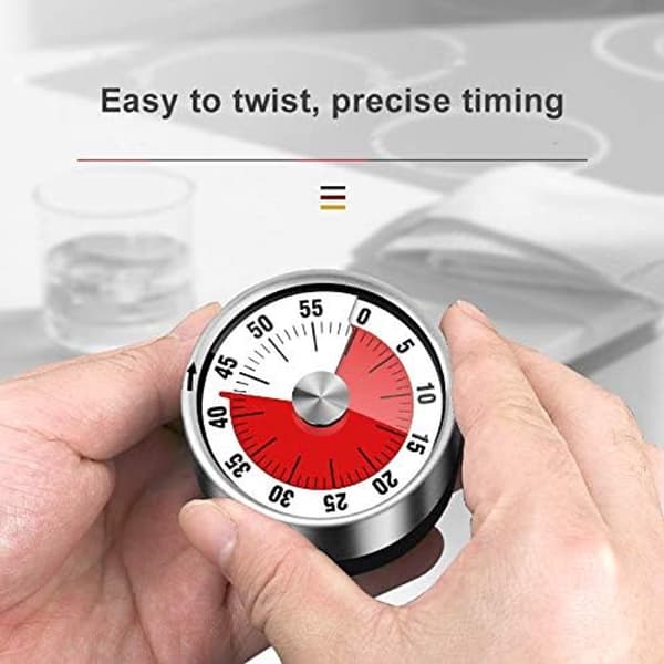 Mekanisk timer – rustfritt stål, kjøkken/lærerrom, påminnelse (hvit)