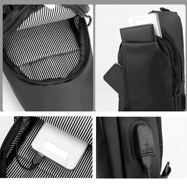 Herre Casual Multifunktion Brysttaske Skulder Crossbody Tasker SORT sort