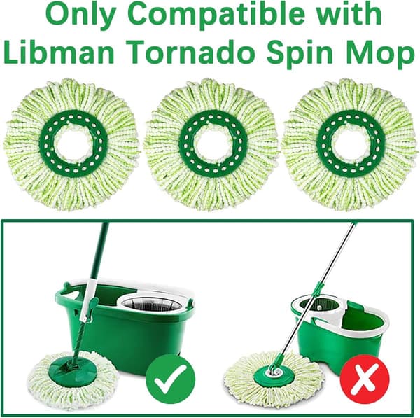Mopprefill - Erstatningshode kompatibelt med Libman Tornado, Spin Mop - Maskinvaskbart - Grønn og hvit