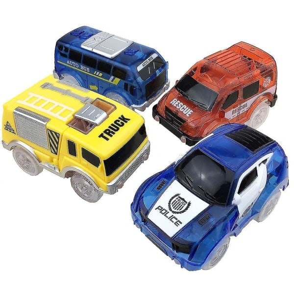 4 kpl autorata-autot leluauto hehkuva leluauto autoratatarvikkeet 5 vilkkuvalla LED-valolla/NT/