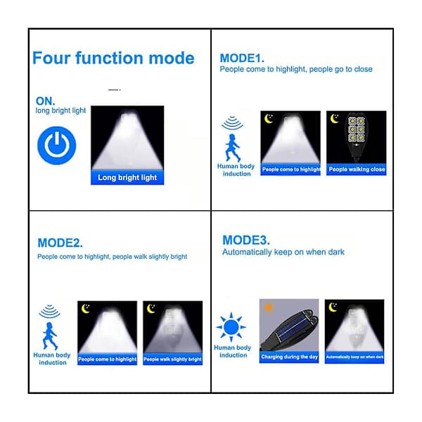 6000 Lumen Solcellelampe for Utendørs med Bevegelsessensor, 3 Lysmoduser, Vanntett, Solcellelampe for Hage, Gate