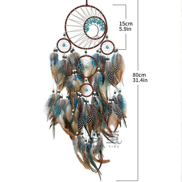 Drømmefanger med fem ringe og krystaller MultiColor