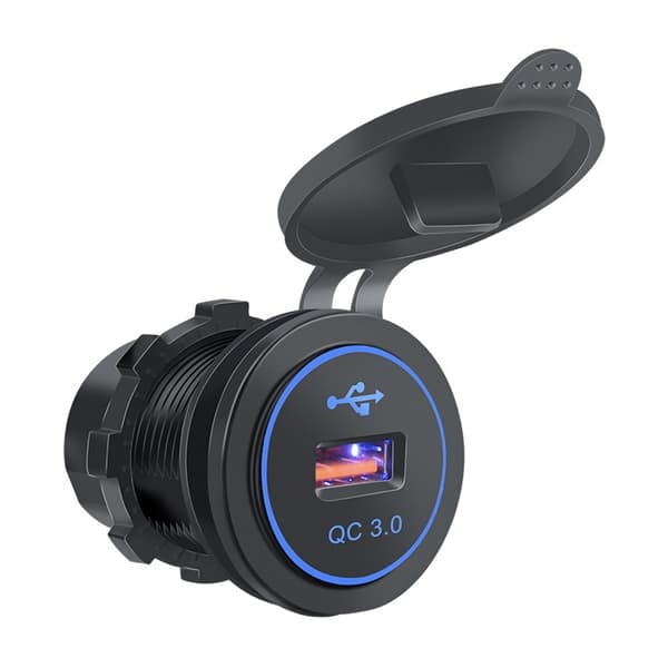 [NT]QC3.0 Enkelt USB Blåt LED Biloplader Adapter