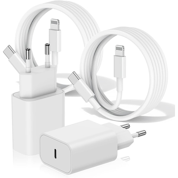 2x USB-C-hurtigoplader med kabel til iphone11/12/13/14/ PRO MAX (2st) (20W + 2M)