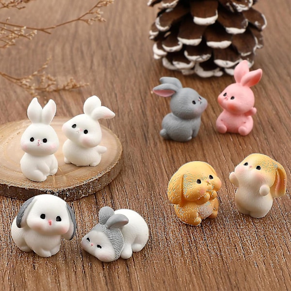 8 st Mini Kaniner Påskhare Figurer i Harts Mini Djur Fe Trädgård Miniatyr Mossa Landskap Prydnader för Påsk
