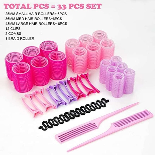 25 kpl Hiusrullat, Klipsit, Kampa Jakajalla, Hiusrulla Papiljotit Rosa Pink