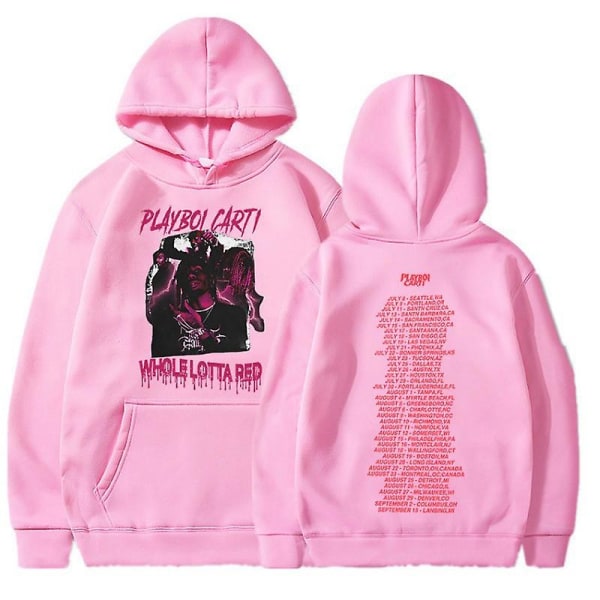 Playboi Carti Hoodie Unisex långärmad dubbelsidigt print Huvtröjor Vintage Hip Hop XXL pink