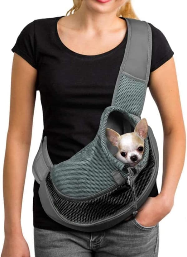 Håndfri hundebur med ventilerende mesh-design, egnet til små dyr (<4,5 kg)