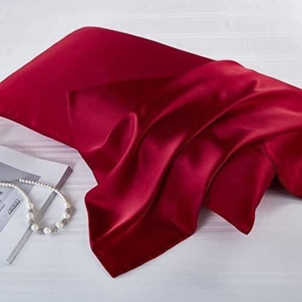 {NT}Set of 2 Red Satin Rectangular Pillowcases 51 x 76 cm