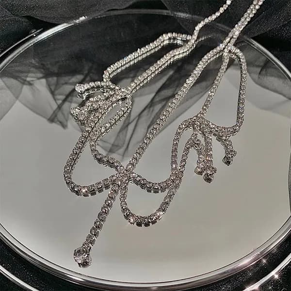 Sølv Fin Boho Rhinestone Charm Hovedkæde til Kvinder og Piger