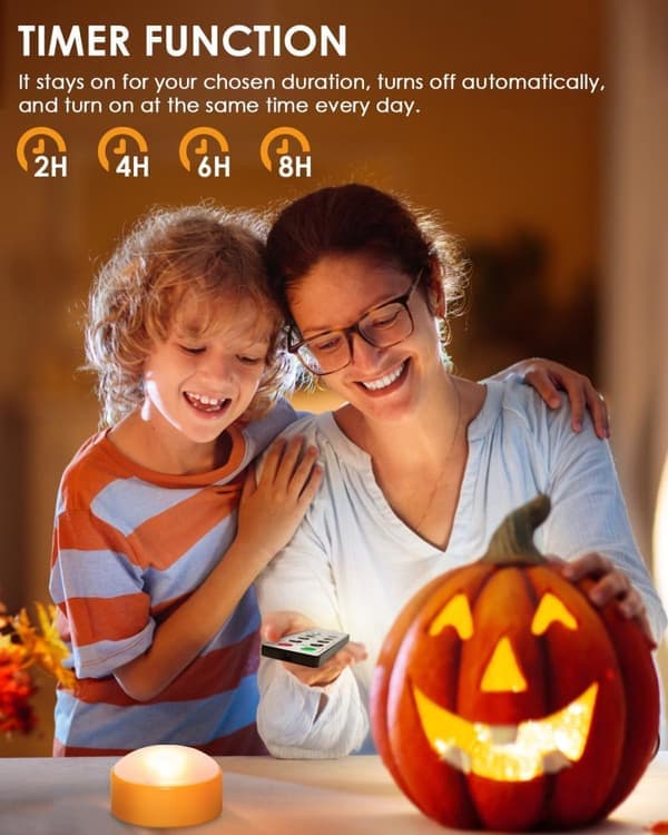 Halloween LED Pumpaljus 2-pack med fjärrkontroll och timer, batteridrivna