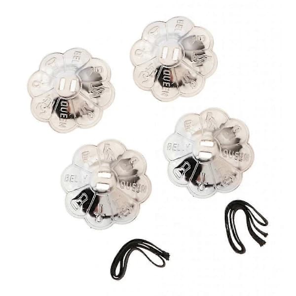 4x Blomsterformede Mavedans Finger Cymbaler Ren Messing Dans Sølv