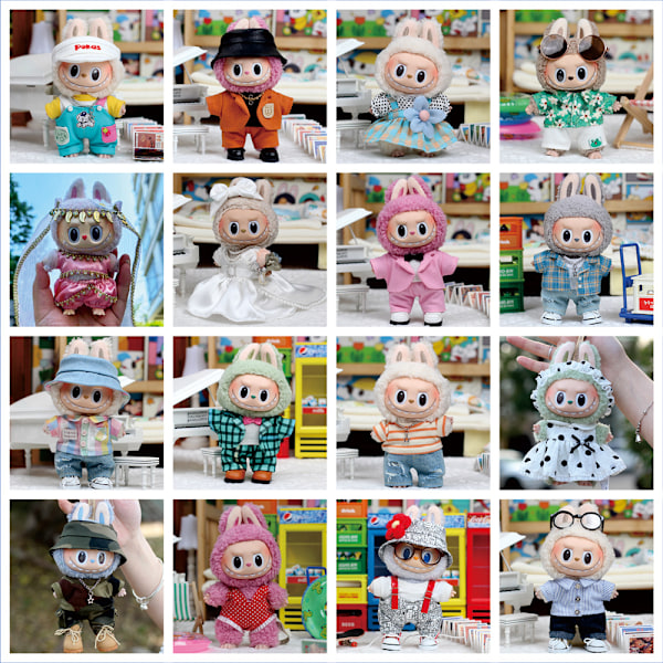 /NC/Uusi Hot Labubu Macaron Cape Hame Mekko Puku 17cm Labubu Vaatteet Hirviö Vinyylinukke Asu Vaatetus Hattu Tarvikkeet 3