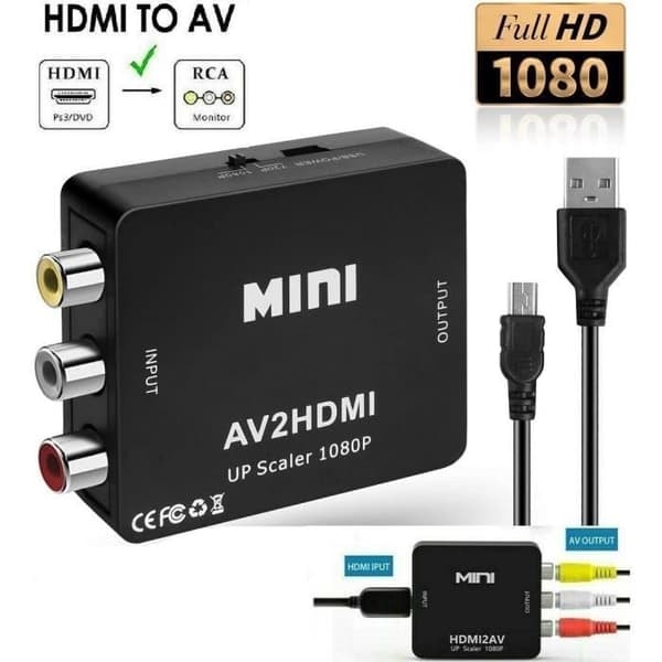 {NT}Mini RCA til HDMI AV/CVSB L/R HD 1080p VG A2HDMI+kabeladapter
