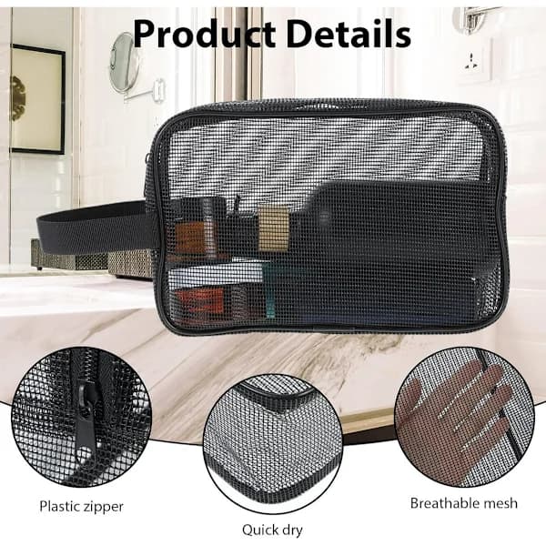 Necessär - Svart Mesh Necessär - Perfekt for Reiser, Necessär Organizer, Gym, Camping