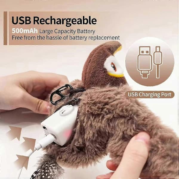 Interactive Cat Toy with Flapping Wings and Chirping Bird Sounds for Flight Play