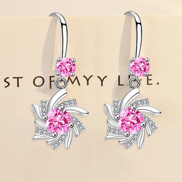 Diamant Krystal Øreringe Blomsterøreringe - Pink Diamanter