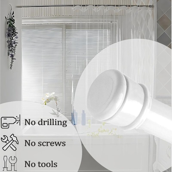 Ulosvedettävä verhotanko ilman porausta, teleskooppinen suihkuverhotanko, säädettävä suihkutanko kylpyhuoneeseen, makuuhuoneeseen (Valkoinen, 55-90 cm)/NC/