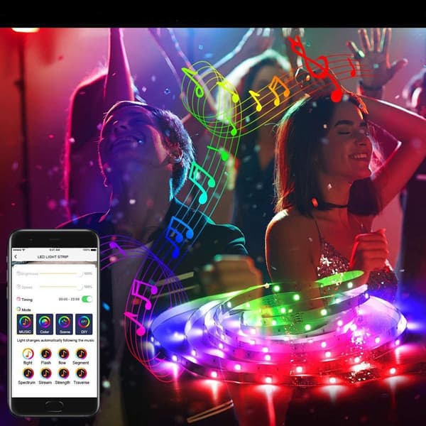 Flexibel 5m RGB LED-slinga / Ljusslinga / LED-Strip Bluetooth APP multifärg multicolor