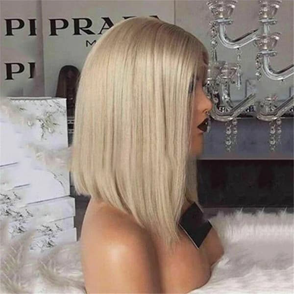 Kort Bob Peruk för Kvinnor, Blond Rak Spetsfront Syntetisk Hårperuk, Glöd