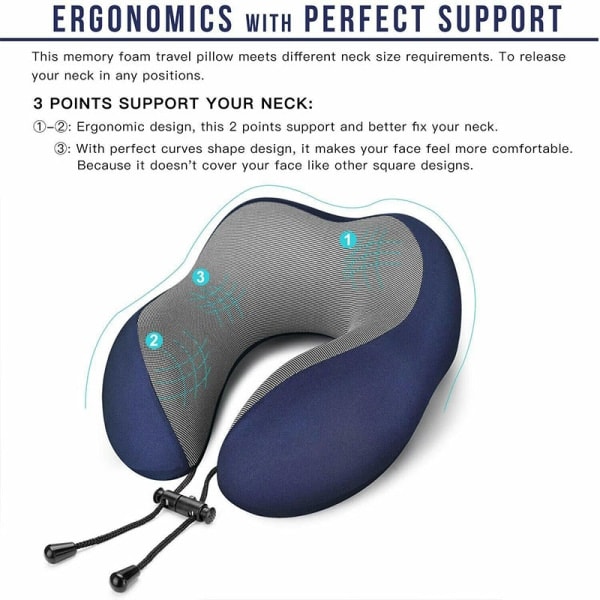 [NT] U-formet pude Memory Foam Rebound Nakkestøtte til rejser Fly Sove