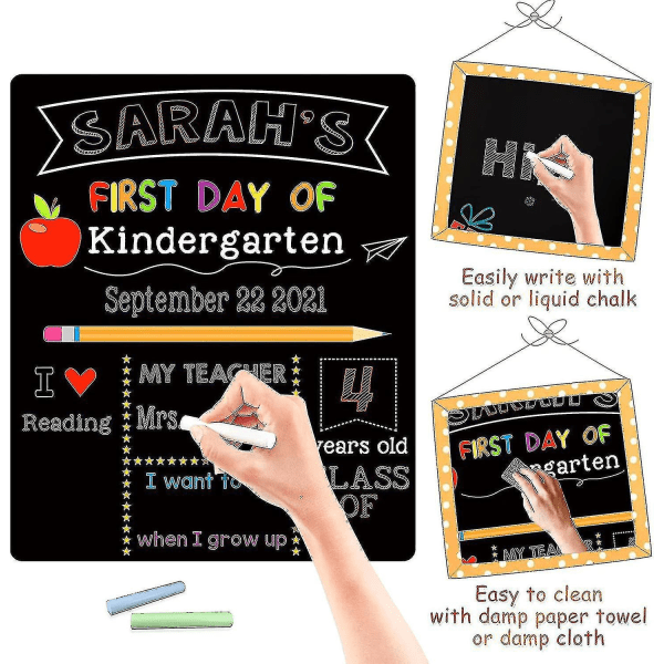 Første Skoledag Tavle, 25 x 30 cm Dobbeltsidet Tilbage Til Skole Skilt, genanvendelig 1. Skoledag i Børnehave/Førskole