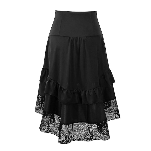 Dam Vintage Retro Kjol Gotisk Stil Spets Dragsko Sömnad Mellankjol Svart XL