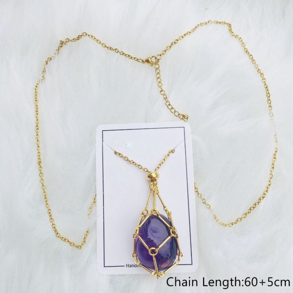 Crystal Holder Cage Necklace Crystal Net Metal Halsband GULD Gold Gold Lapis Lazuli-Lapis Lazuli