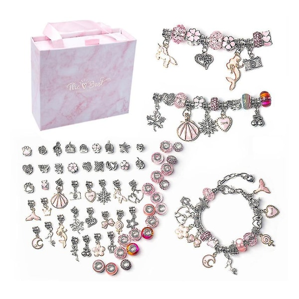 Berlockarmbandstillverkningssats gör-det-själv hantverk smycken set för barn flickor tonåringar Pink