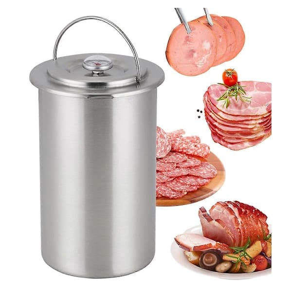 QU-Tryckskinka Maker, köttpress i rostfritt stål för hemlagad chark med termometer Silver