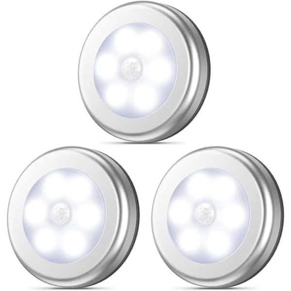 Rörelsesensorlampor - LED-spotlights - 3-pack - Silver-Vit
