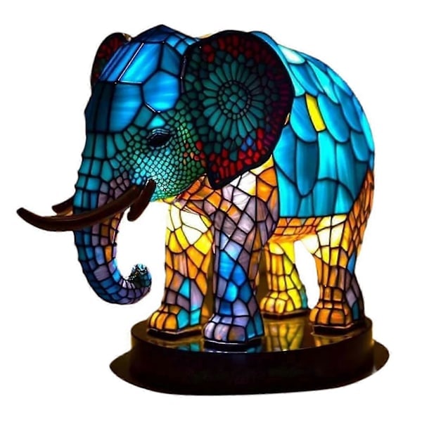 /NN/Färgglad Djur Bordslampa Målat Glas Nattlampa Harts Djur Skrivbordslampa Elefanter