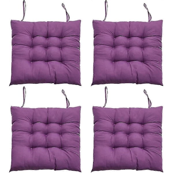 4-Delars Sittdynset för Matstolar, 40 x 40 cm Bekväm Sittdyna för Matstol, Köksstolsdyna med Knytband (Lila)-WELLNGS/NT/