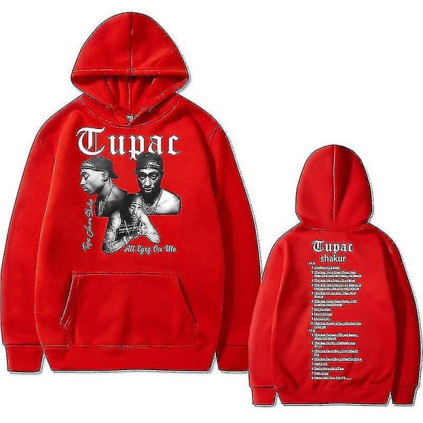 Rapper Tupac 2pac Hip Hop Hoodie Herrmode Luvtröjor Herr Kvinnor Oversized Pullover Man Svart Streetwear Man Vintage Sweatshirt 3XL Red