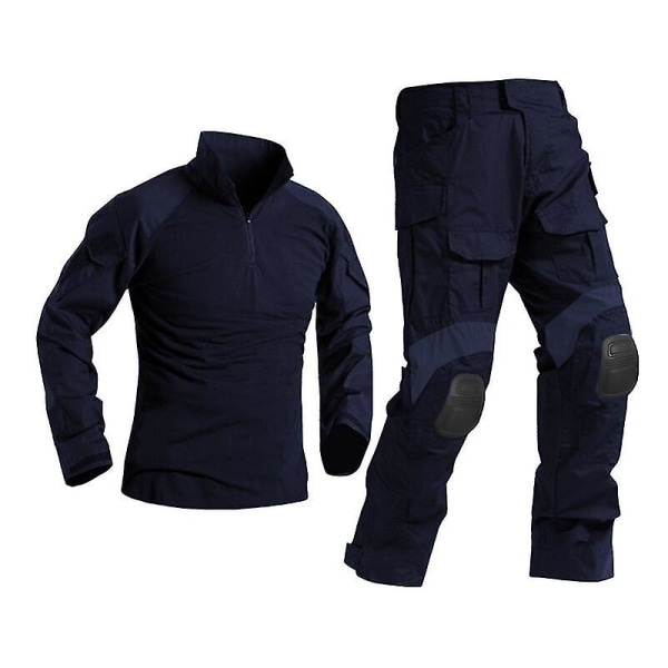 Män Militär Taktisk Uniform Skjorta Stridsbyxor Kostym med knäskydd Armékläder Airsoft Paintball Kamouflage Arbetskläder M Blue