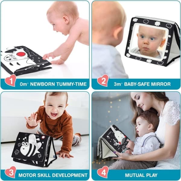 Sea Creature Fabric Book with Mirror – Baby Activity Toy for Neck Training and Vision Development