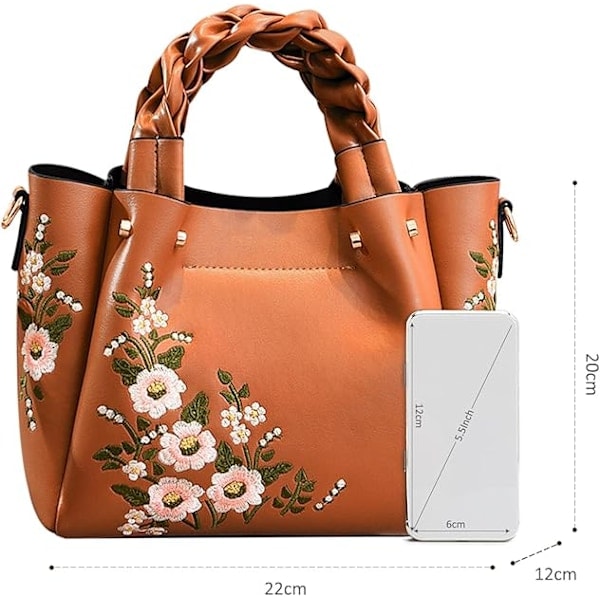 [NT] Embroidered Handbag for Women Bucket Bag Elegant Shoulder Bag Zipper Crossbody Bag Top Handle Bag Satchel Purse