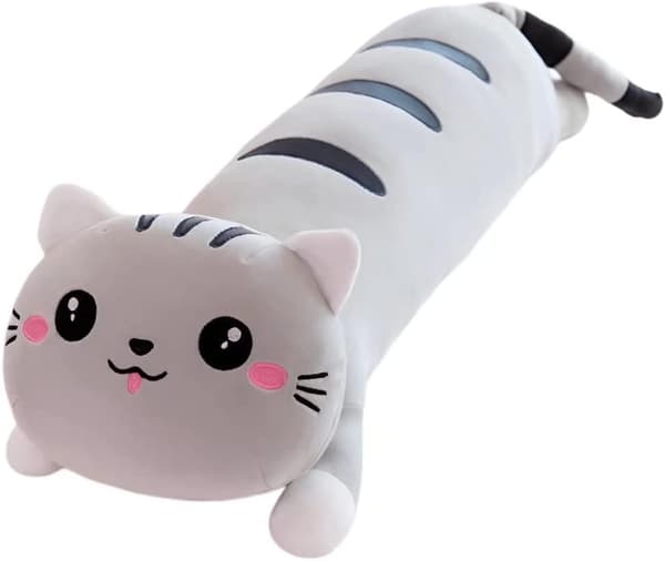 Lang plyskattekudde, grå squishy pude til søvn, lang kat - 20''(50cm)/NC/