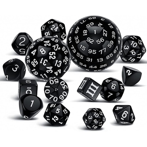 15-delt komplet polyhedrisk DND terningesæt D3-D100 Sfærisk RPG terningesæt, 100-sidet terningesæt til Rol_ NN