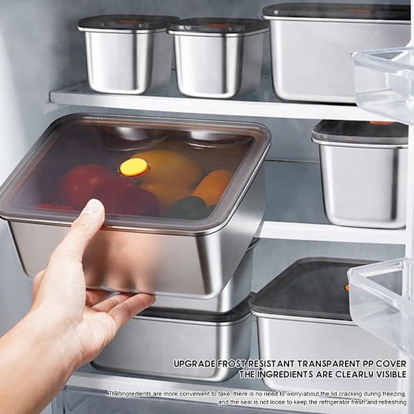 Stainless Steel Container with Clear Lids Leakproof Vegetable Storage Box Kitchen Accessories 1000Ml