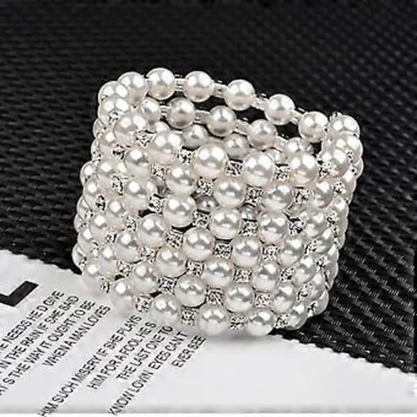 Krystaller og glitrende diamanter perle elastisk armbånd - 7 rækker Art Deco bryllupssmykker guld sølv