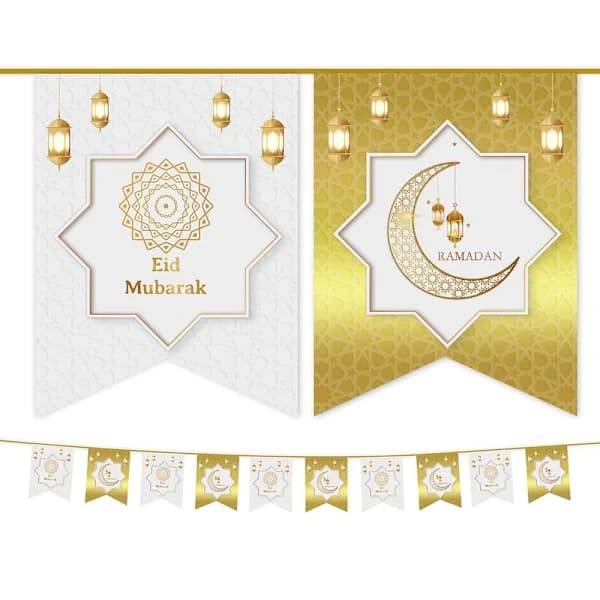 Hengende Flagg Måne Stjerne Girlander Eid Mubarak Banner