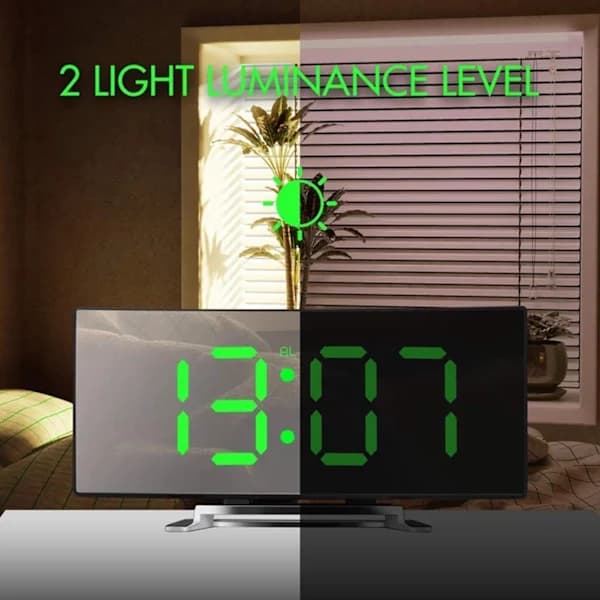 Digital Klocka Stor Display Multifunktionell LED Elektrisk Väckarklocka Spegelyta För Hem Sovrum Grön