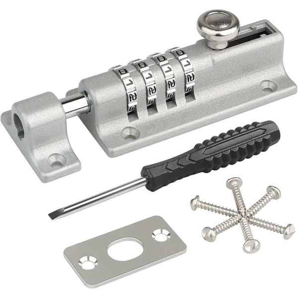 Kombinationslås, 120 mm Combi-Bolt 4-siffrigt unikt kombinationslås, tjockt massivt dörrlås i zinklegering (silver)