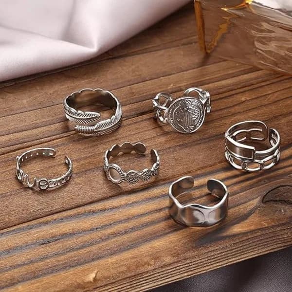 /NN/18K Sølvbelagte Ringer for Kvinner, Rustfrie Uttalelsesringer Pakke Stablebare Boho Midi Ringer Justerbare Åpne Ringbånd Vridde{F2} sølv