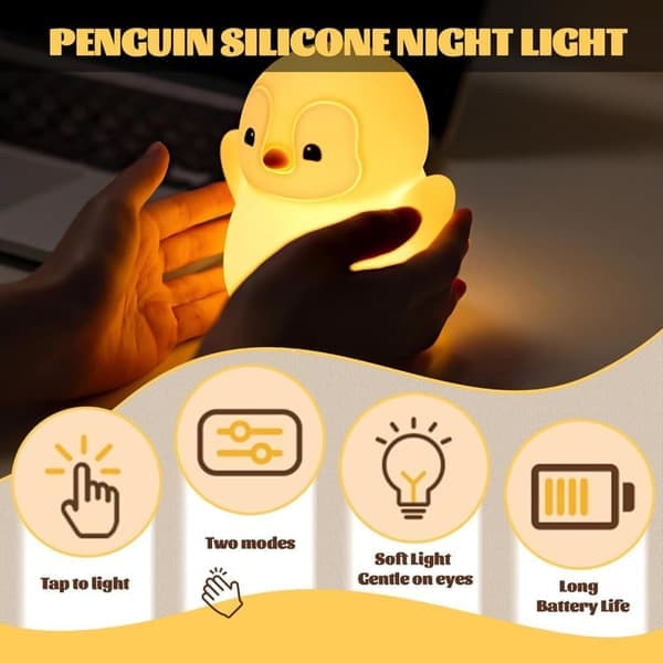 Pingvin Nattlampe Barnerom – LED Silikonlampe, Dimbar & Touch