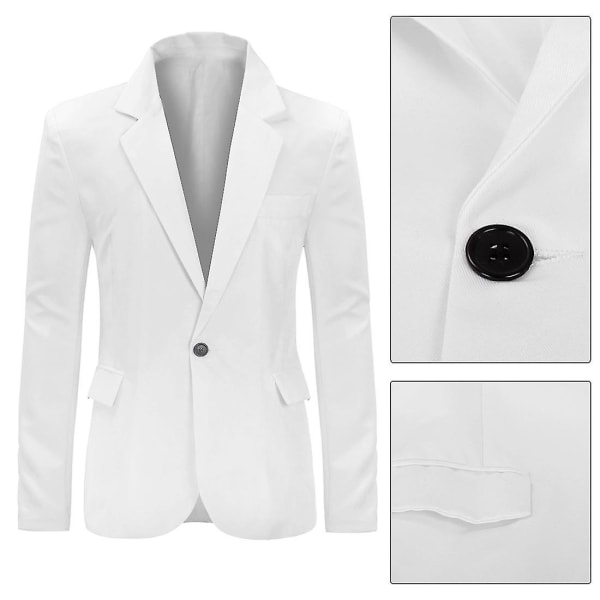 Herr Business Casual Klassisk Naggslag Dubbel Split Pure Color Enknapps kostymjacka 11 färger XS White