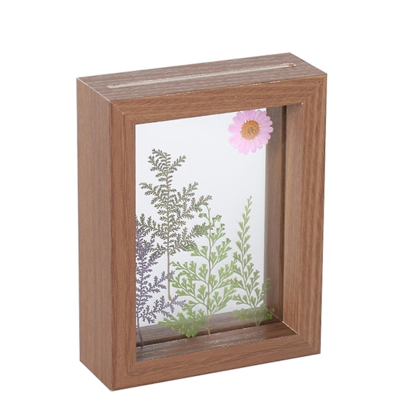 Dobbel glass sideflytende fotoramme for bordplate veggmontering, viser foto 6in walnut color