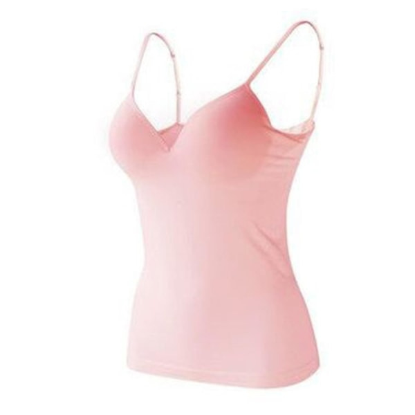 Dame tanktoppe med polstret hylde bh trådløs ærmeløs basis casual vest til kvinder formel daglig fest bal Pink M