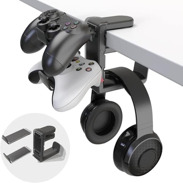 {NT} Skrivbordsställ för gamingheadset och 2 handkontroller med roterbar design